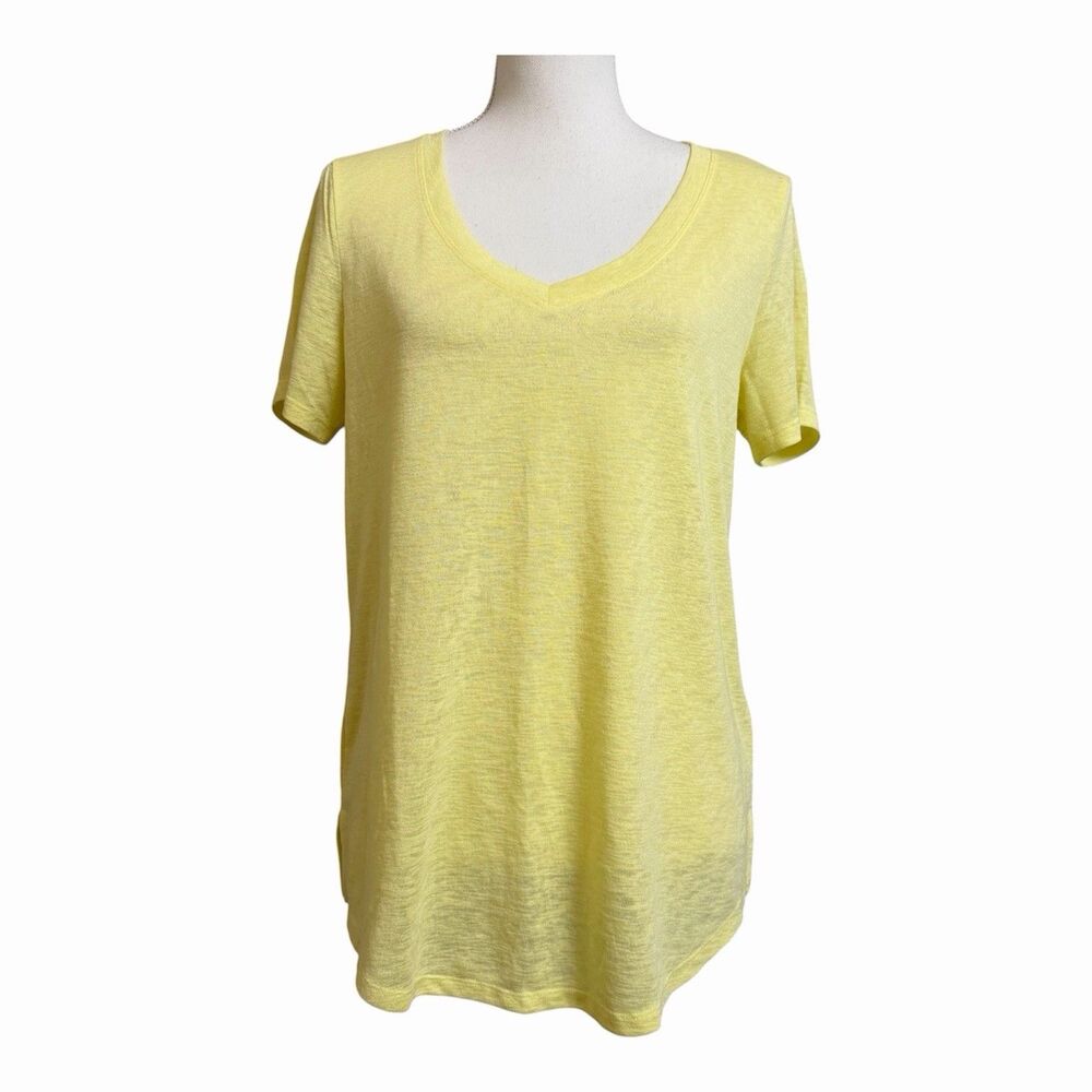 Athleta Women's M Breezy V-Neck Tee Yellow Short Sleeve Modal Blend 404783